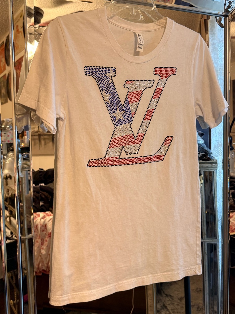 Rhinestone American Flag Louis Vuitton T-Shirt